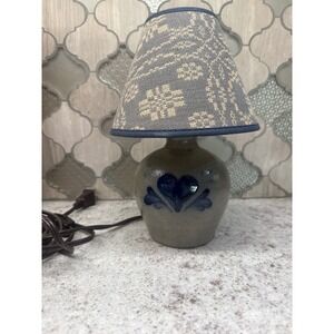 Rowe Pottery Works 1998 Salt Glaze Blue Heart Stoneware Accent Lamp with Shade